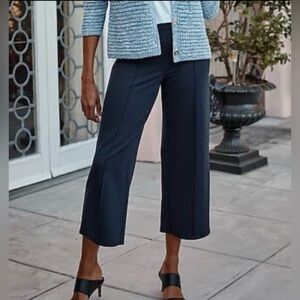J. Jill Navy Blue Wearever Double Face Jersey Pintucked Crop Pants Medium Petite